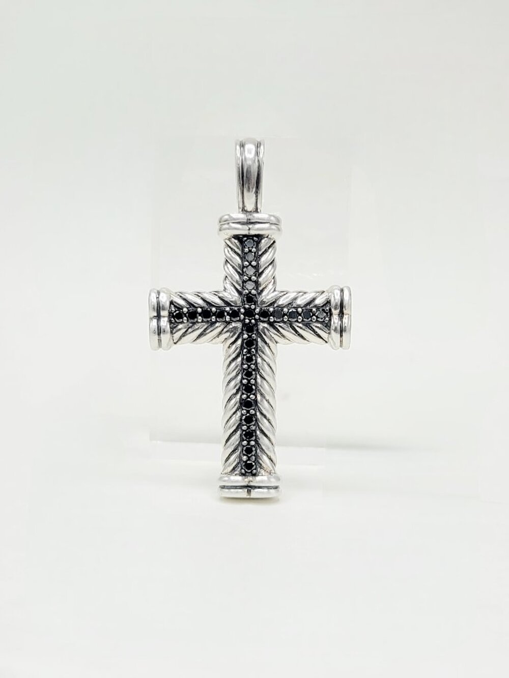 David Yurman Large Chevron Cross Pendant w/ Pavé Black Diamonds